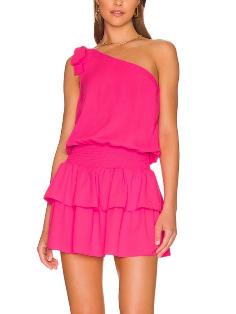 Amanda Uprichard McKinley Hibiscus One Shoulder Mini Dress Pink Smocked NWT M